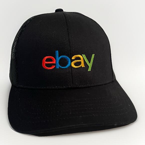 eBay Trucker Hat Embroidered Logo Adjustable Black Snap Back Promo Seller Swag - Picture 1 of 7